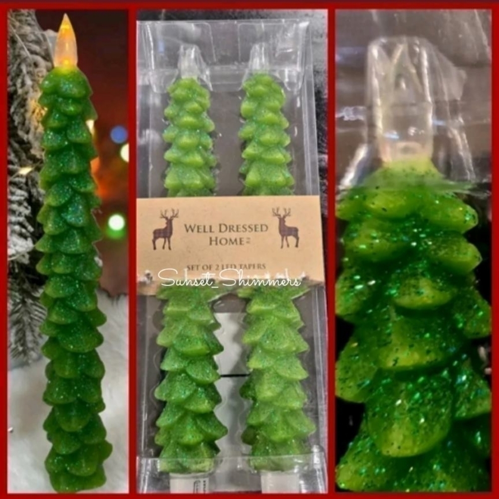 𝅺WELL Dressed Home Wax Tree Shape Flameless Taper Candles Set 2 New 11"